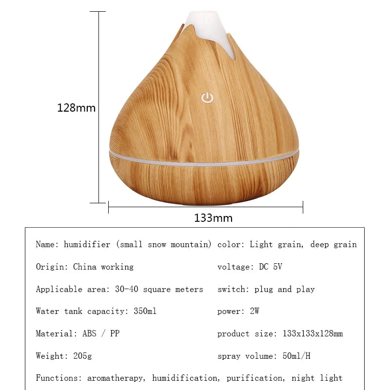350Ml Aromatherapie Etherische Olie Diffuser Houtnerf Afstandsbediening Ultrasone Luchtbevochtiger Koel Met 7 Kleuren Led Licht