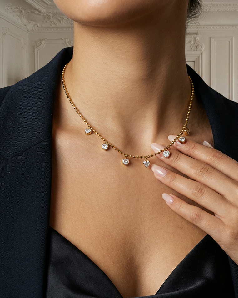 Zirkonia-Herzanhänger-Halskette