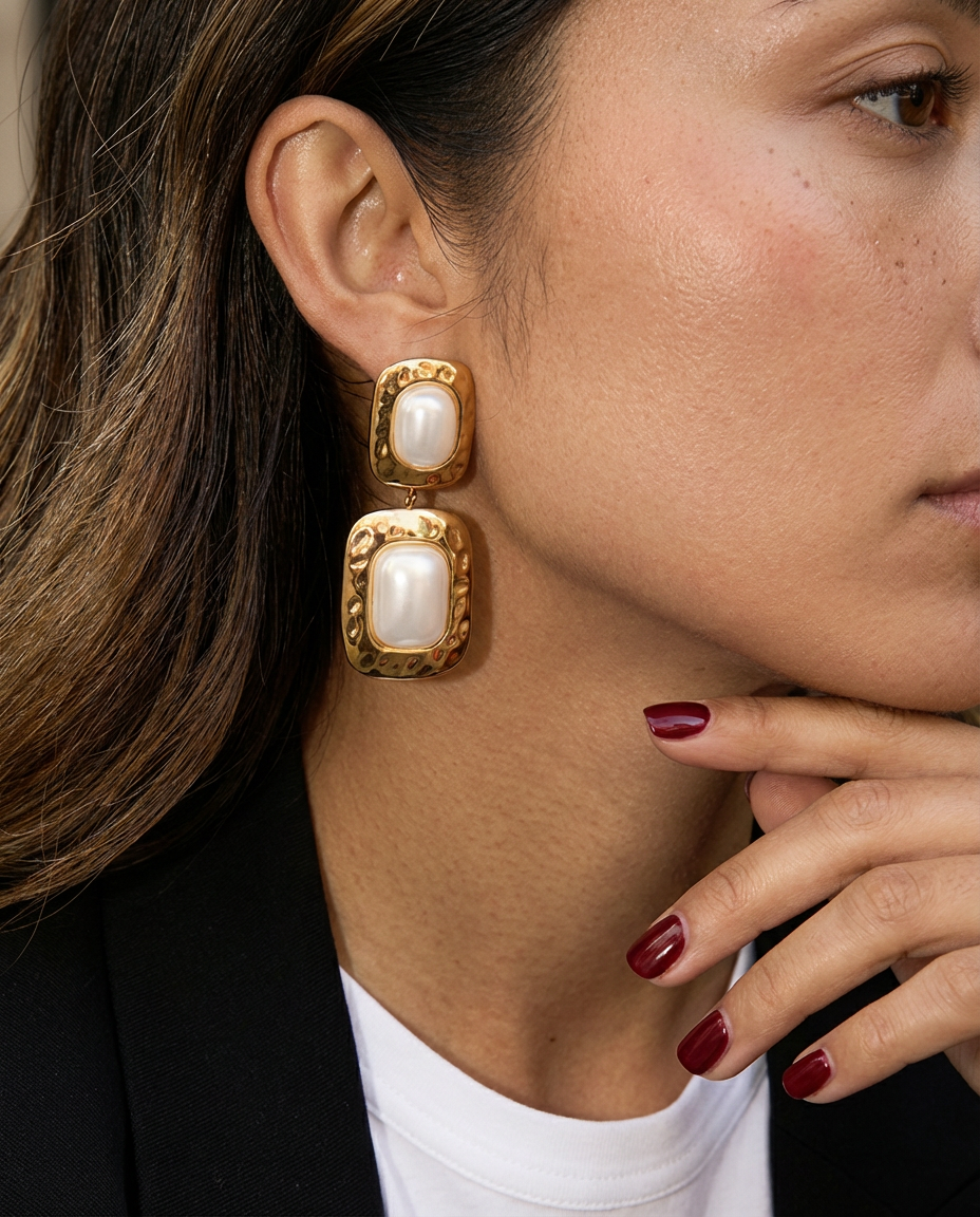 Celeste Chunky Pearl Drop Earrings Gold