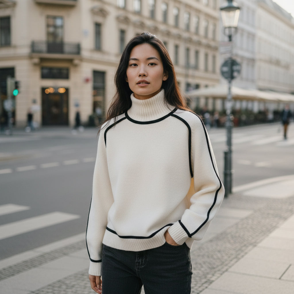 Alice | Eleganter Rollkragenpullover mit modernen Kontrastdetails