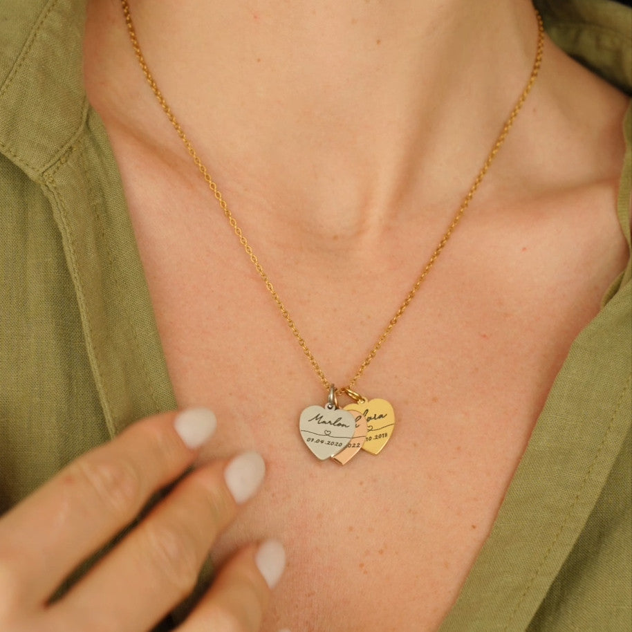Heart necklace with name and date