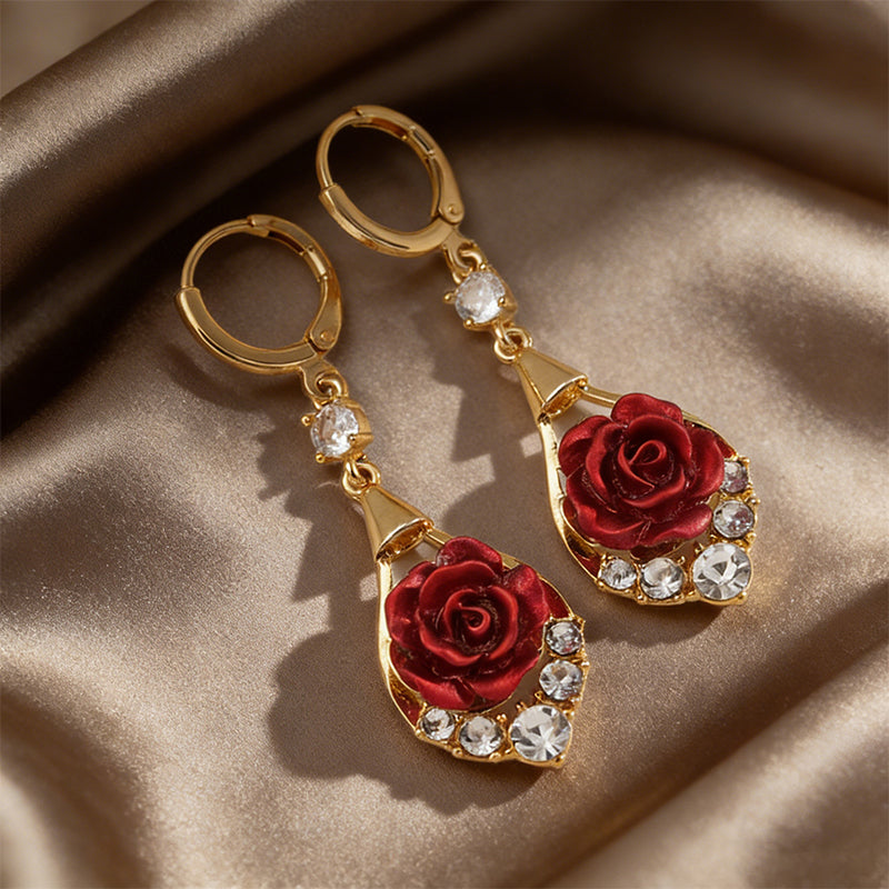Elegante Rosen-Ohrhänger mit funkelnden Kristallakzenten